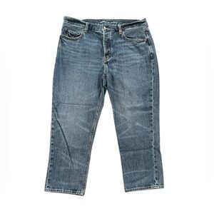 High Rise Slouchy Straight Leg Button Fly Dark Wash Jeans Old Navy Size 12